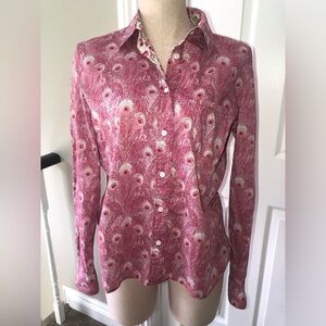 Lord & Taylor Pink Button Down Shirt with Feather Print Liberty fabric